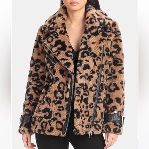 NWT Avec Les Filles Teddy Faux Fur Biker Jacket
